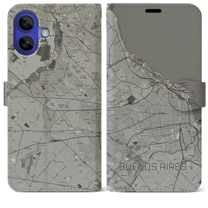 【ブエノスアイレス（アルゼンチン）】地図柄iPhoneケース（手帳タイプ）モノトーン・iPhone 16 Pro Max 用