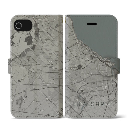 【ブエノスアイレス（アルゼンチン）】地図柄iPhoneケース（手帳タイプ）モノトーン・iPhone SE（第3 / 第2世代） / 8 / 7 / 6s / 6 用