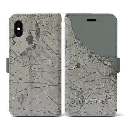 【ブエノスアイレス（アルゼンチン）】地図柄iPhoneケース（手帳タイプ）モノトーン・iPhone XS / X 用