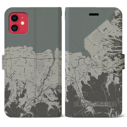 【豊後高田（大分県）】地図柄iPhoneケース（手帳タイプ）モノトーン・iPhone 11 用