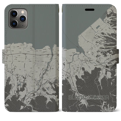 【豊後高田（大分県）】地図柄iPhoneケース（手帳タイプ）モノトーン・iPhone 11 Pro Max 用