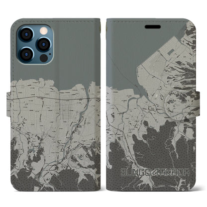 【豊後高田（大分県）】地図柄iPhoneケース（手帳タイプ）モノトーン・iPhone 12 / 12 Pro 用