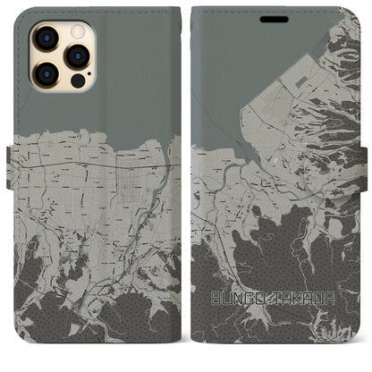 【豊後高田（大分県）】地図柄iPhoneケース（手帳タイプ）モノトーン・iPhone 12 Pro Max 用