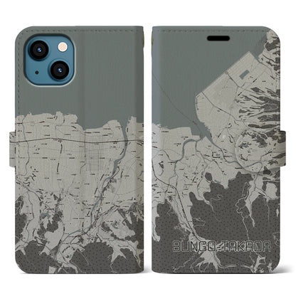 【豊後高田（大分県）】地図柄iPhoneケース（手帳タイプ）モノトーン・iPhone 13 用