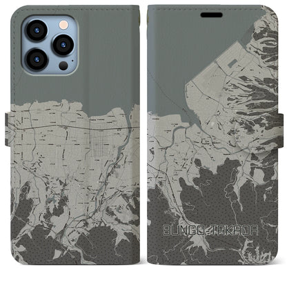 【豊後高田（大分県）】地図柄iPhoneケース（手帳タイプ）モノトーン・iPhone 13 Pro Max 用