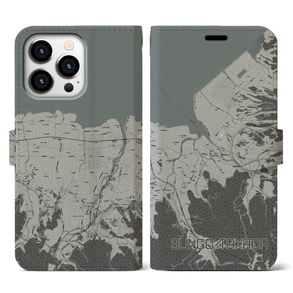 【豊後高田（大分県）】地図柄iPhoneケース（手帳タイプ）モノトーン・iPhone 13 Pro 用