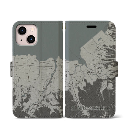 【豊後高田（大分県）】地図柄iPhoneケース（手帳タイプ）モノトーン・iPhone 13 mini 用