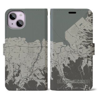 【豊後高田（大分県）】地図柄iPhoneケース（手帳タイプ）モノトーン・iPhone 14 用