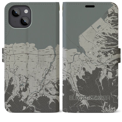 【豊後高田（大分県）】地図柄iPhoneケース（手帳タイプ）モノトーン・iPhone 14 Plus 用