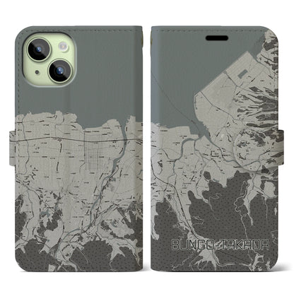 【豊後高田（大分県）】地図柄iPhoneケース（手帳タイプ）モノトーン・iPhone 15 用