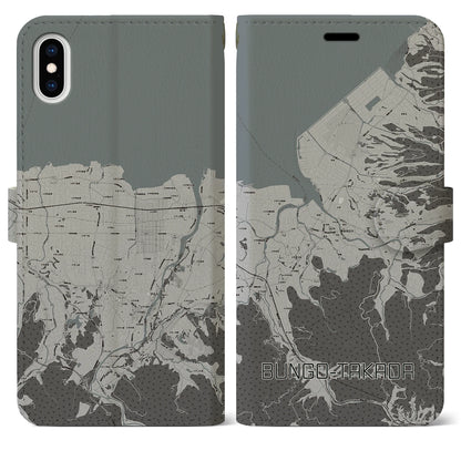 【豊後高田（大分県）】地図柄iPhoneケース（手帳タイプ）モノトーン・iPhone XS Max 用