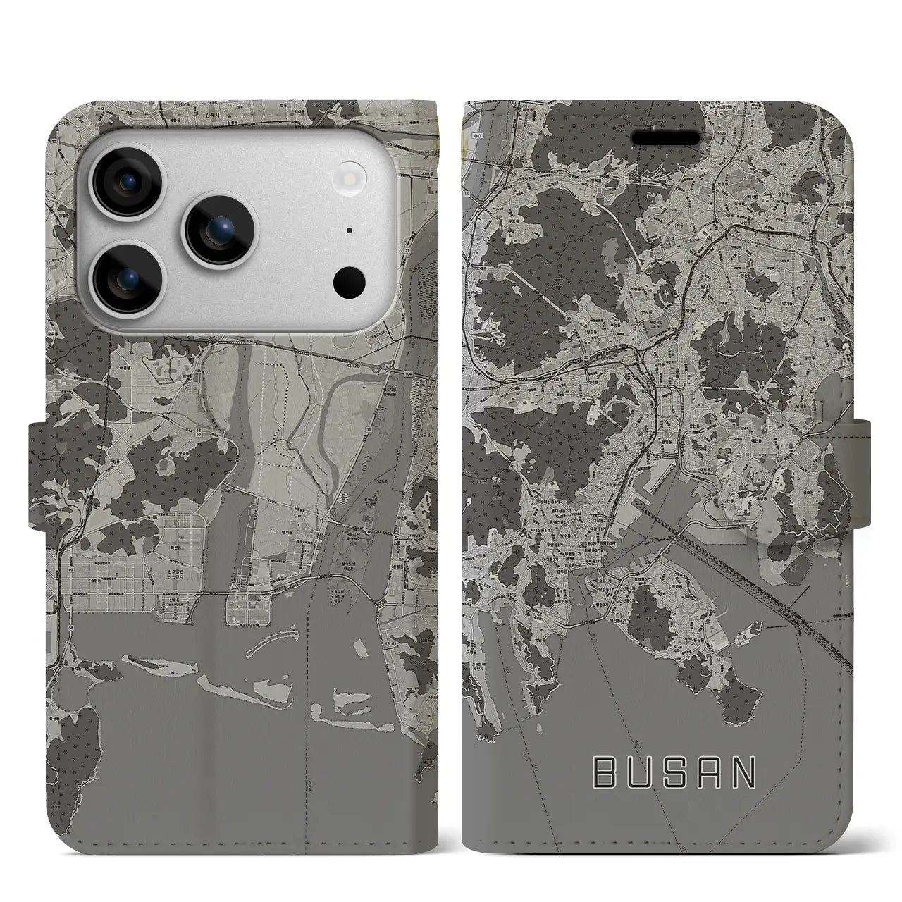 【釜山（韓国）】地図柄iPhoneケース（手帳タイプ）