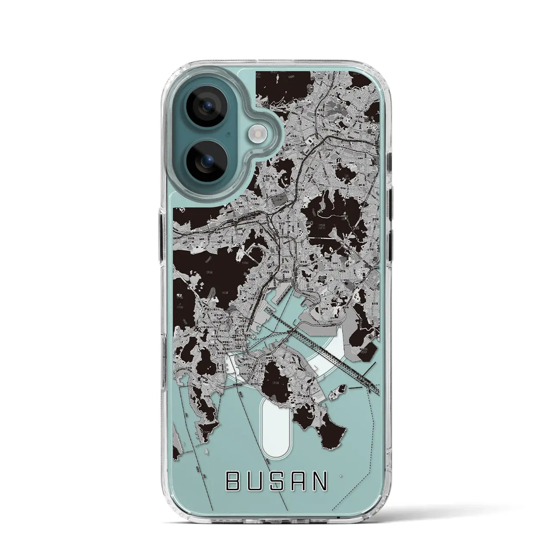 【釜山(韓国)】地図柄iPhoneケース(MagSafeタイプ)モノトーン・iPhone 16 Pro 用