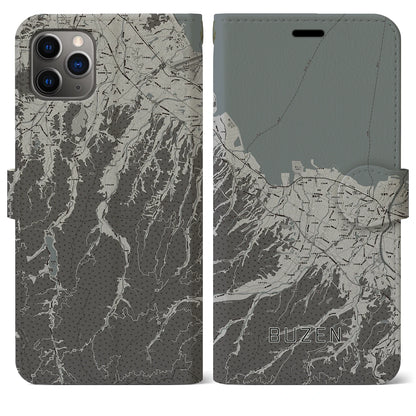 【豊前（福岡県）】地図柄iPhoneケース（手帳タイプ）モノトーン・iPhone 11 Pro Max 用