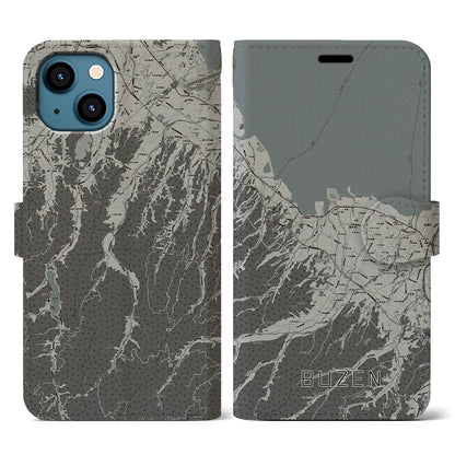 【豊前（福岡県）】地図柄iPhoneケース（手帳タイプ）モノトーン・iPhone 13 用