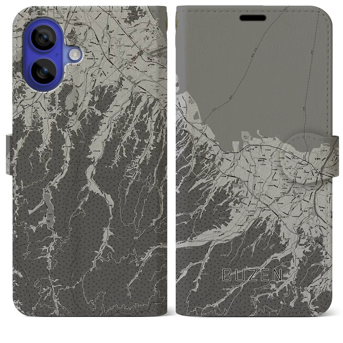 【豊前(福岡県)】地図柄iPhoneケース(手帳タイプ)モノトーン・iPhone 16 Pro Max 用