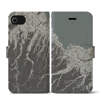 【豊前（福岡県）】地図柄iPhoneケース（手帳タイプ）モノトーン・iPhone SE（第3 / 第2世代） / 8 / 7 / 6s / 6 用