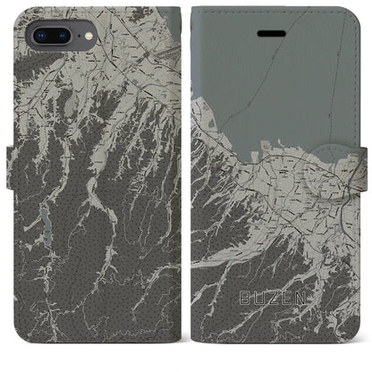 【豊前（福岡県）】地図柄iPhoneケース（手帳タイプ）モノトーン・iPhone 8Plus /7Plus / 6sPlus / 6Plus 用