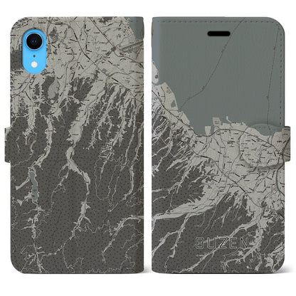 【豊前（福岡県）】地図柄iPhoneケース（手帳タイプ）モノトーン・iPhone XR 用