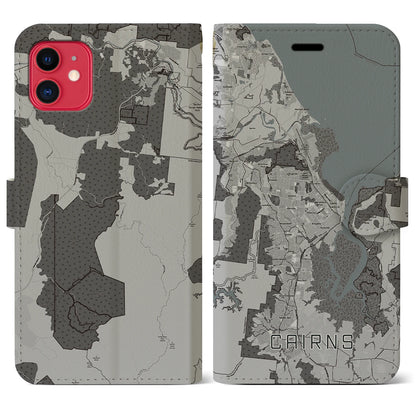 【ケアンズ（オーストラリア）】地図柄iPhoneケース（手帳タイプ）モノトーン・iPhone 11 用