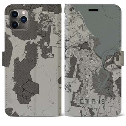 【ケアンズ（オーストラリア）】地図柄iPhoneケース（手帳タイプ）モノトーン・iPhone 11 Pro Max 用