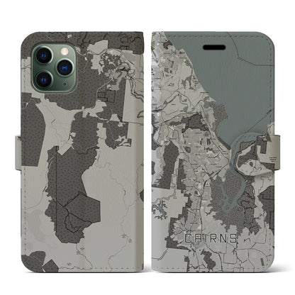 【ケアンズ（オーストラリア）】地図柄iPhoneケース（手帳タイプ）モノトーン・iPhone 11 Pro 用