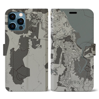 【ケアンズ（オーストラリア）】地図柄iPhoneケース（手帳タイプ）モノトーン・iPhone 12 / 12 Pro 用