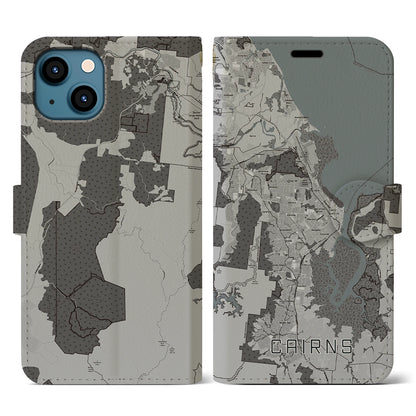 【ケアンズ（オーストラリア）】地図柄iPhoneケース（手帳タイプ）モノトーン・iPhone 13 用