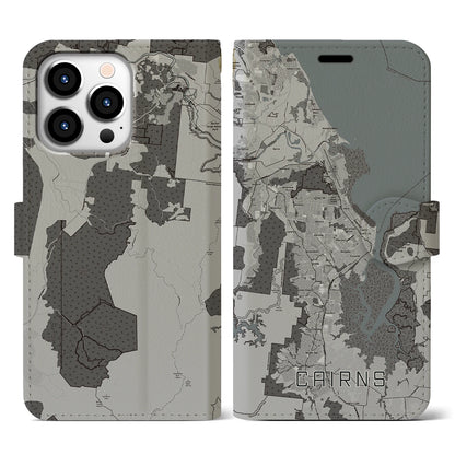 【ケアンズ（オーストラリア）】地図柄iPhoneケース（手帳タイプ）モノトーン・iPhone 13 Pro 用