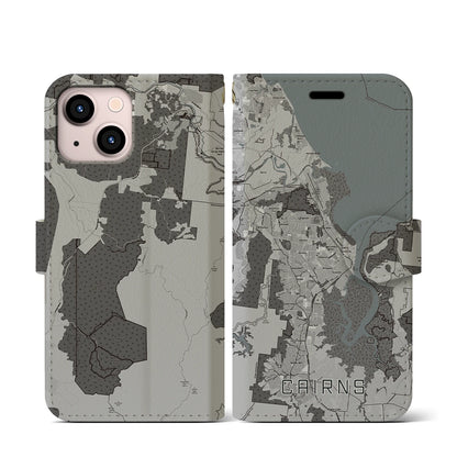 【ケアンズ（オーストラリア）】地図柄iPhoneケース（手帳タイプ）モノトーン・iPhone 13 mini 用