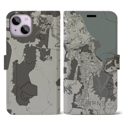 【ケアンズ（オーストラリア）】地図柄iPhoneケース（手帳タイプ）モノトーン・iPhone 14 用