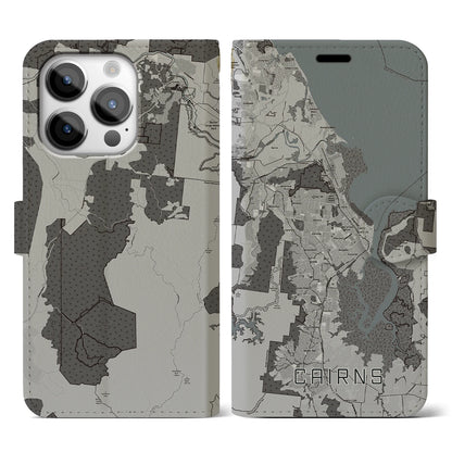 【ケアンズ（オーストラリア）】地図柄iPhoneケース（手帳タイプ）モノトーン・iPhone 14 Pro 用