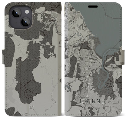 【ケアンズ（オーストラリア）】地図柄iPhoneケース（手帳タイプ）モノトーン・iPhone 14 Plus 用