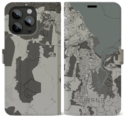 【ケアンズ（オーストラリア）】地図柄iPhoneケース（手帳タイプ）モノトーン・iPhone 15 Pro Max 用