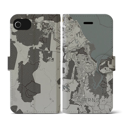【ケアンズ（オーストラリア）】地図柄iPhoneケース（手帳タイプ）モノトーン・iPhone SE（第3 / 第2世代） / 8 / 7 / 6s / 6 用