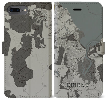 【ケアンズ（オーストラリア）】地図柄iPhoneケース（手帳タイプ）モノトーン・iPhone 8Plus /7Plus / 6sPlus / 6Plus 用