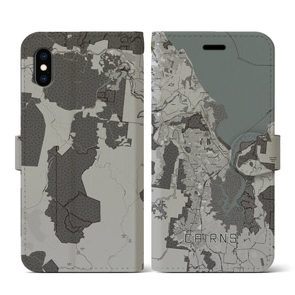 【ケアンズ（オーストラリア）】地図柄iPhoneケース（手帳タイプ）モノトーン・iPhone XS / X 用