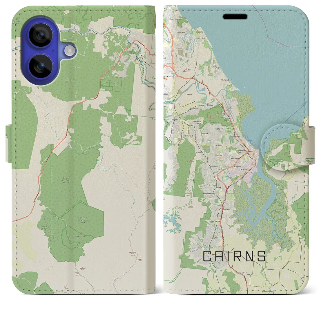 【ケアンズ(オーストラリア)】地図柄iPhoneケース(手帳タイプ)ナチュラル・iPhone 16 Pro Max 用