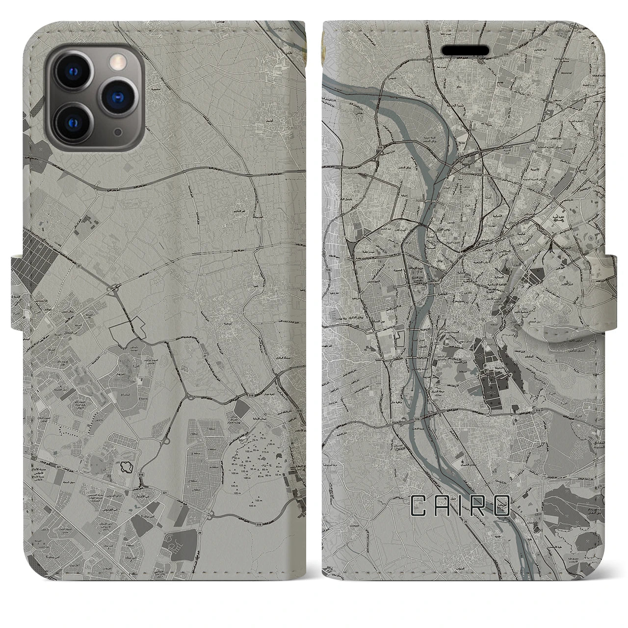 【カイロ】地図柄iPhoneケース（手帳両面タイプ・モノトーン）iPhone 11 Pro Max 用