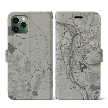 【カイロ（エジプト）】地図柄iPhoneケース（手帳タイプ）モノトーン・iPhone 11 Pro 用