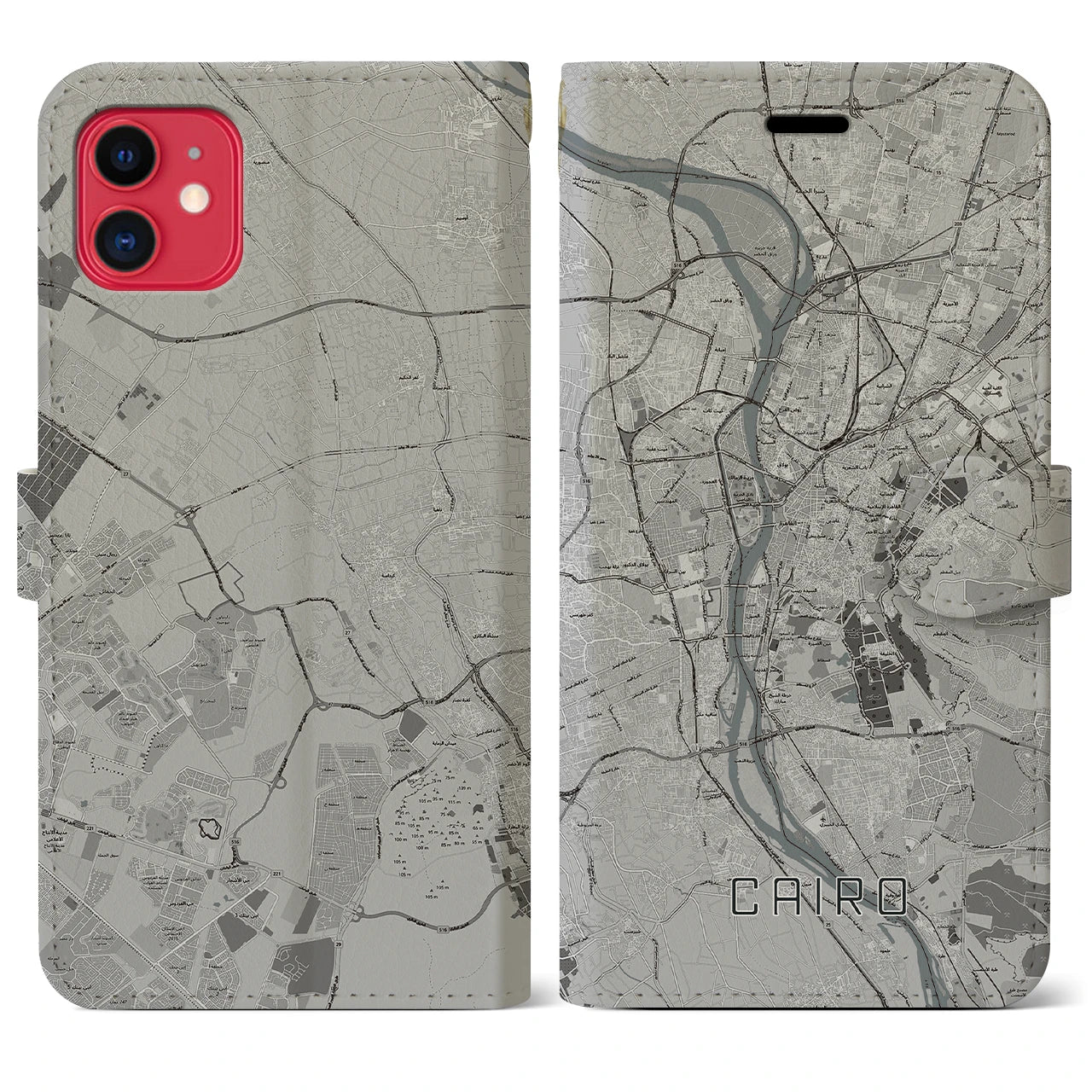 【カイロ】地図柄iPhoneケース（手帳両面タイプ・モノトーン）iPhone 11 用