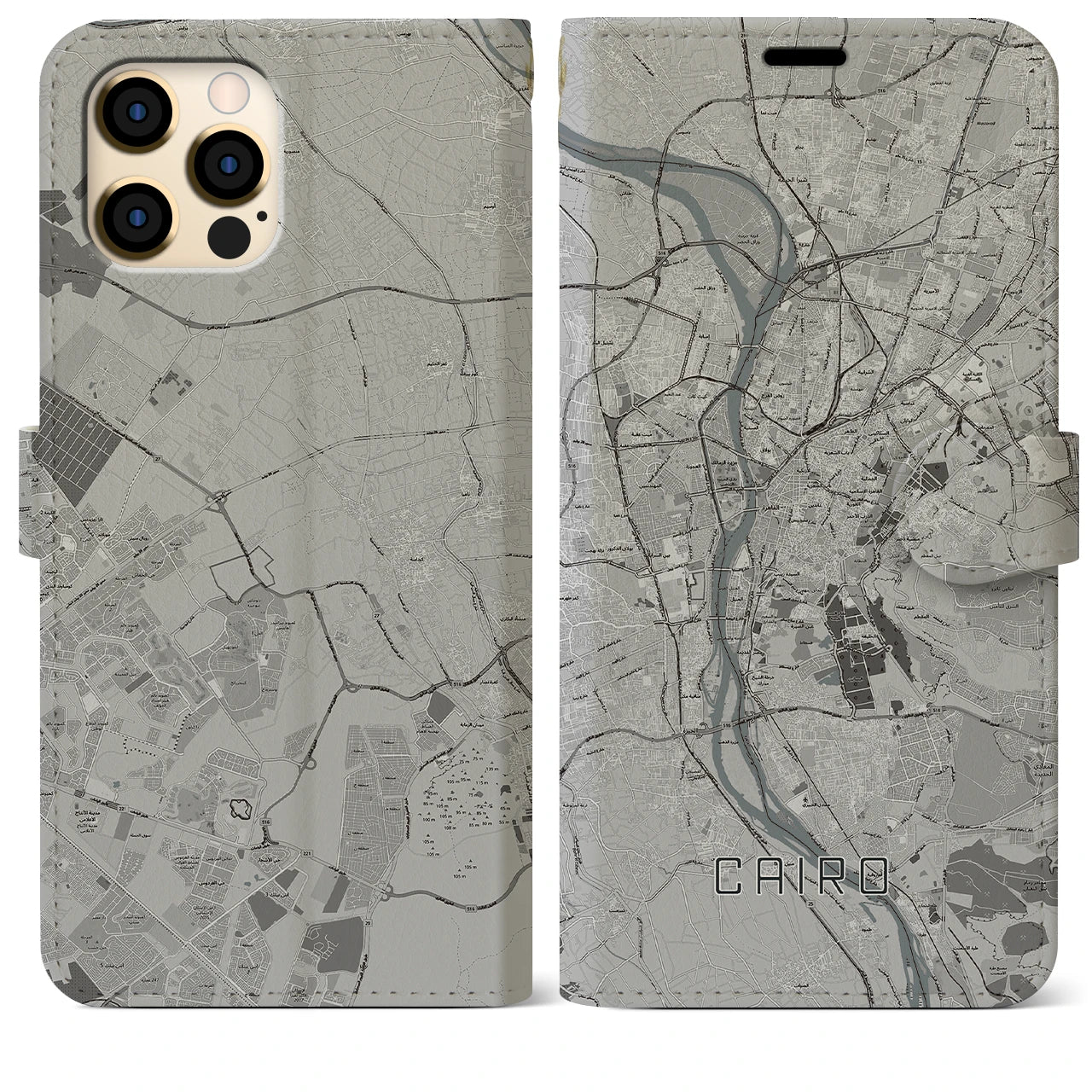 【カイロ】地図柄iPhoneケース（手帳両面タイプ・モノトーン）iPhone 12 Pro Max 用