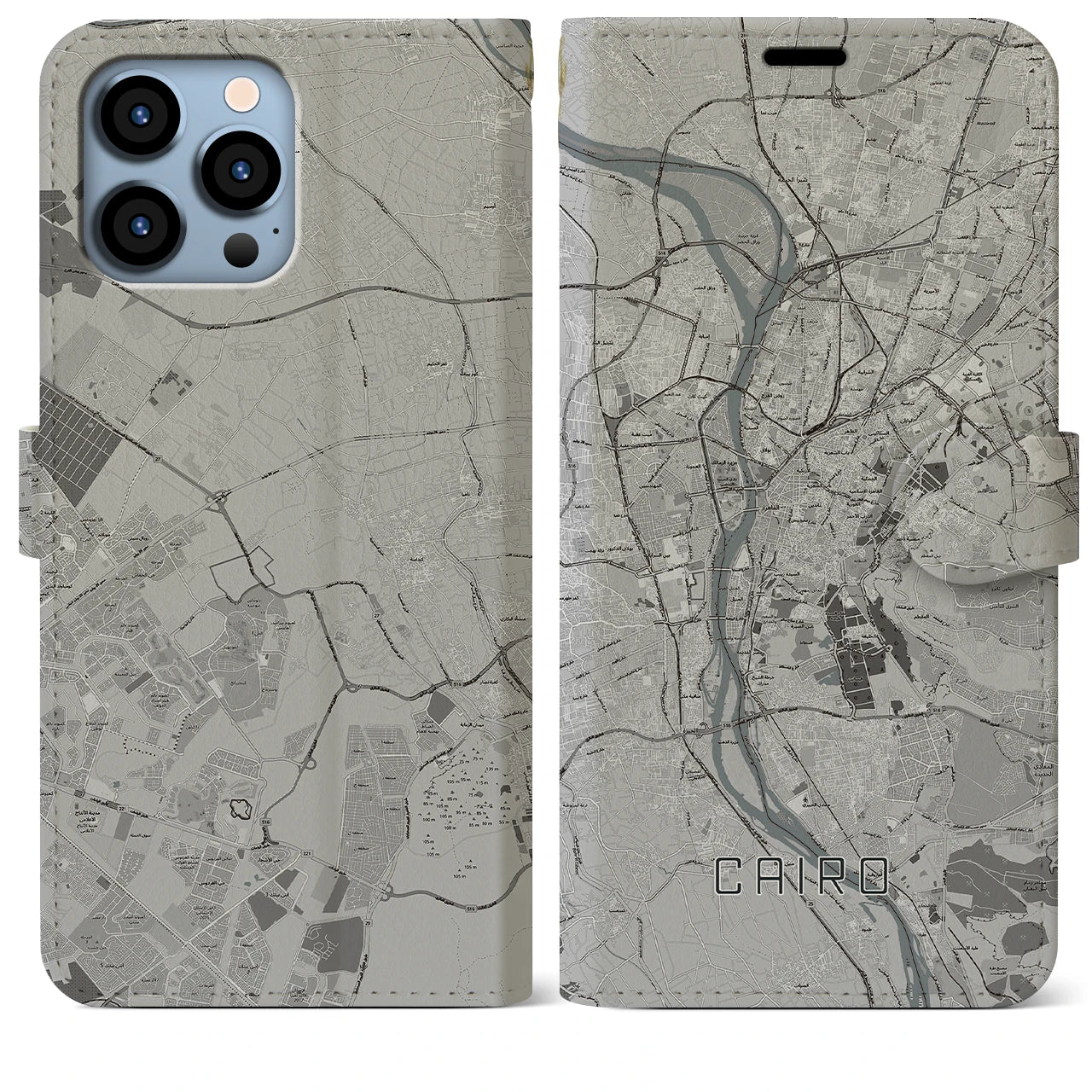 【カイロ】地図柄iPhoneケース（手帳両面タイプ・モノトーン）iPhone 13 Pro Max 用