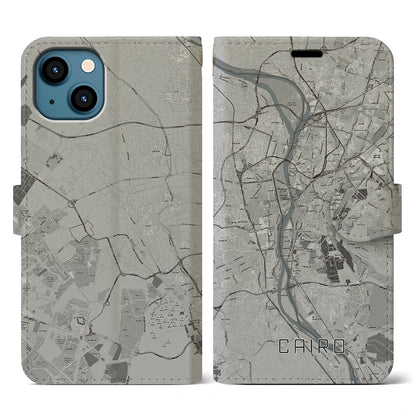 【カイロ（エジプト）】地図柄iPhoneケース（手帳タイプ）モノトーン・iPhone 13 用