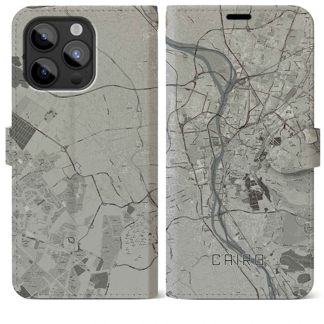 【カイロ】地図柄iPhoneケース（手帳両面タイプ・モノトーン）iPhone 15 Pro Max 用