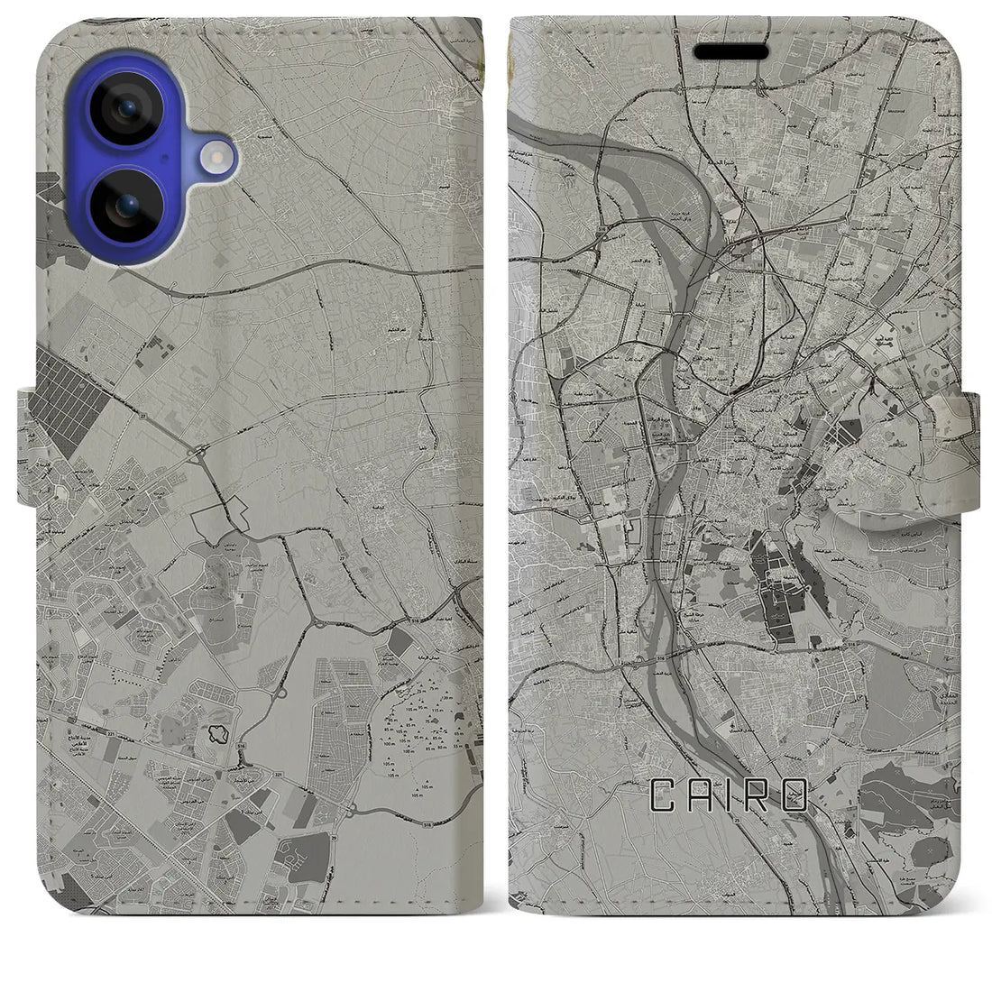 【カイロ(エジプト)】地図柄iPhoneケース(手帳タイプ)モノトーン・iPhone 16 Pro Max 用