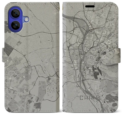 【カイロ（エジプト）】地図柄iPhoneケース（手帳タイプ）モノトーン・iPhone 16 Pro Max 用