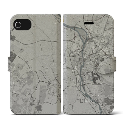 【カイロ（エジプト）】地図柄iPhoneケース（手帳タイプ）モノトーン・iPhone SE（第3 / 第2世代） / 8 / 7 / 6s / 6 用