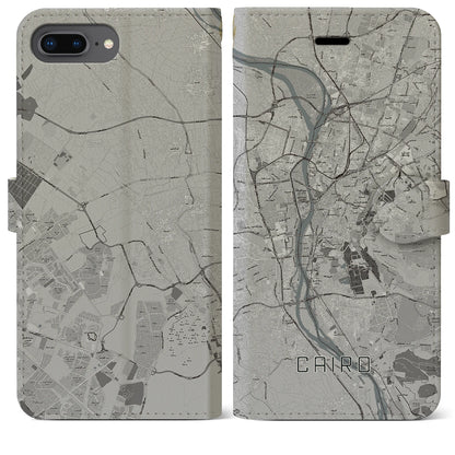 【カイロ（エジプト）】地図柄iPhoneケース（手帳タイプ）モノトーン・iPhone 8Plus /7Plus / 6sPlus / 6Plus 用