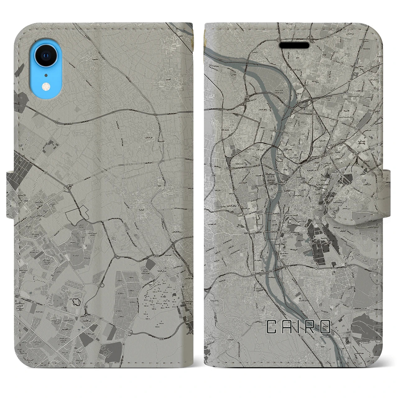 【カイロ】地図柄iPhoneケース（手帳両面タイプ・モノトーン）iPhone XR 用